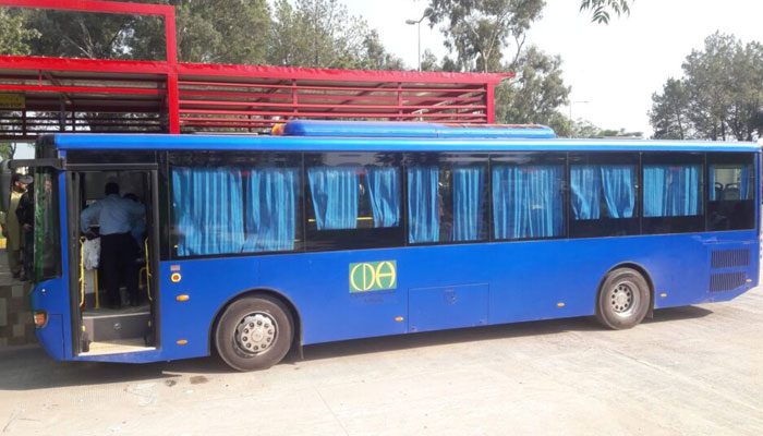 In this undated image, a Blue Line bus can be seen parked at a bus stop. — APP/File
