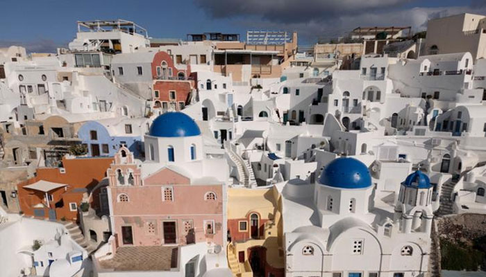 A drone view of the village of Oia, as the seismic activity continues, on the island of Santorini, Greece, February 20, 2025.— Reuters