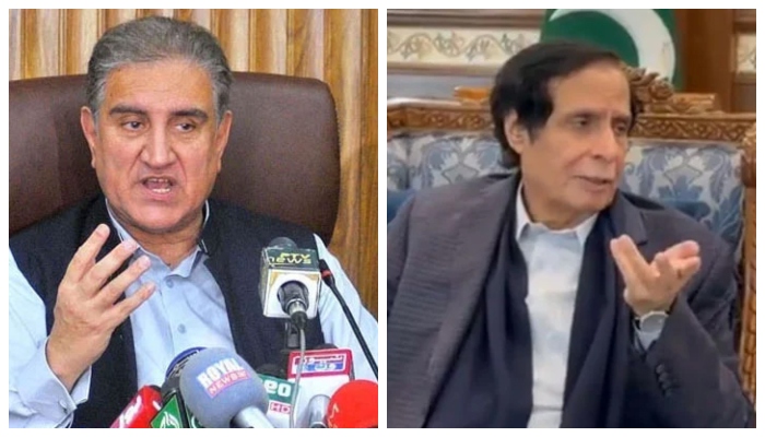 Pakistan Tehreek-e-Insaf (PTI) President Chaudhry Pervez Elahi (right) and Deputy Chairman Shah Mehmood Qureshi. —APP/X@ChParvezElahi/File