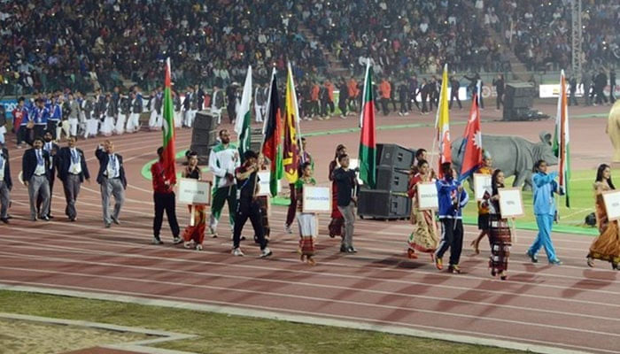 A representational image of athletes participating in a flag carrying ceremony in the 14th edition of the South Asian Games. — AFP/File