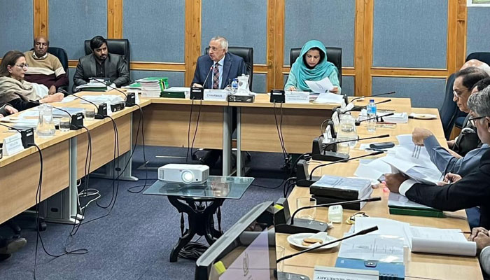 Chairman Senate Standing Committee on Water Resources senator Shahadat Awan, chairing the meeting. —Facebook@Pakistansenate/File