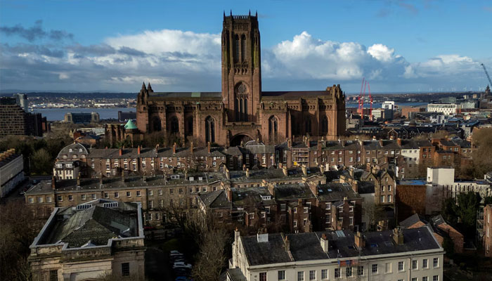 A drone view shows the Anglican Cathedral in Liverpool, Britain, January 30, 2025. — Reuters