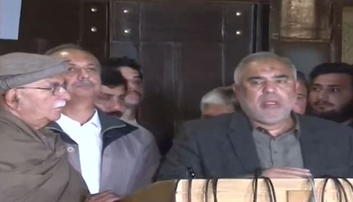 Opposition leaders holding a press conference on February 26, 2025.— Geo News