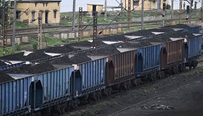 Train carriages laden with coal are pictured at a railway station. — AFP/File