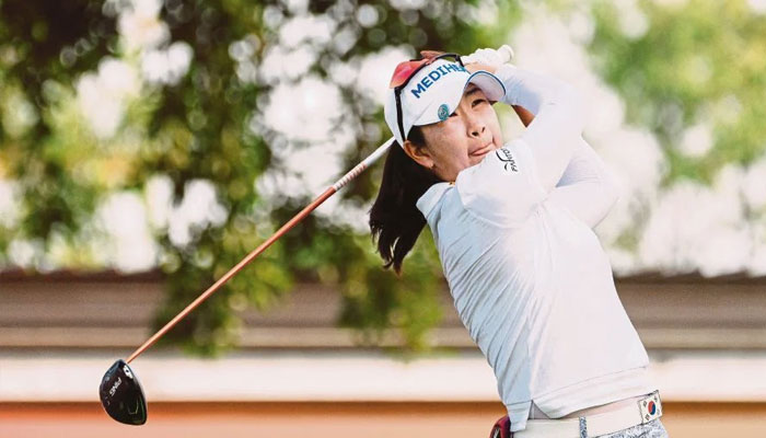A Lim Kim of South Korea watches her shot on the 7th hole during the final round of the LPGA Honda Thailand golf tournament in Pattaya, southern Thailand, Sunday, Feb. 23, 2025. — AFP