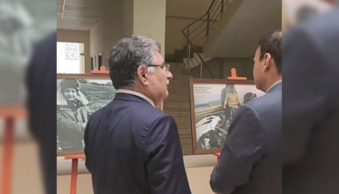 People interact during an open exhibition to commemorate the Khojaly Massacre, one of the most tragic events in Azerbaijani history, organised by the NUML on February 27, 2025. — Screengrab via Facebook@NUMLOFFICIALPAGE