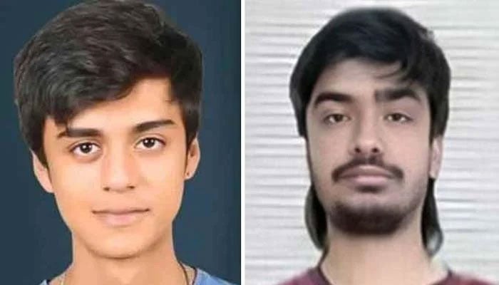 The collage shows deceased Mustafa Amir (left) and prime suspect Armaghan. — Facebook@Saba Butt/File/Screengrab/Geo News