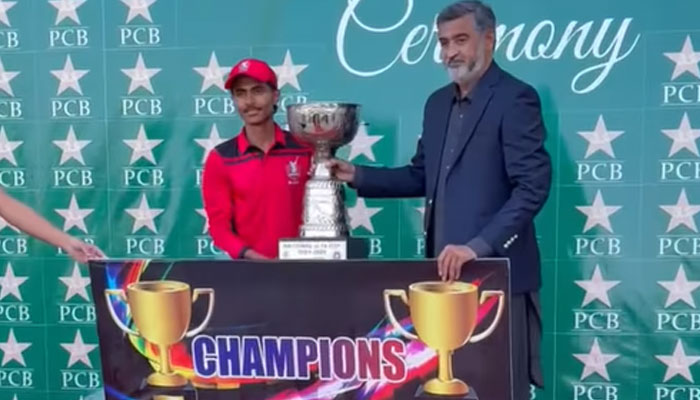 Lahore Blues skipper receiving the trophy on February 28, 2025. — Facebook@ghani.shoukat.1