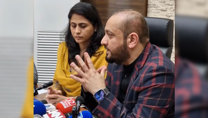 Minister of Primary & Secondary Healthcare Khawaja Imran Nazeer addresses a press conference on February 28, 2025. — Screengrab via Facebook@PSHDepartment