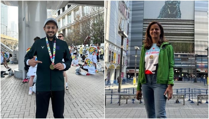This collage of pictures shows Pakistani sprinters Bilal Ahsan (left) and Kaukab Sarwar. — Reporter/Faizan Lakhani/File