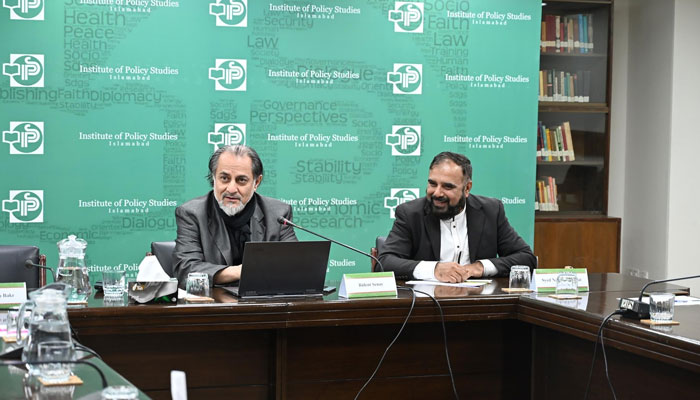 Prof Dr Bülent Senay from the Department of Philosophy and Religious Studies, Bursa Uludag University, Türkiye (left) speaks in a session organised by the Institute of Policy Studies (IPS) on March 1, 2025. — Facebook@InstituteOfPolicyStudiesPakistan