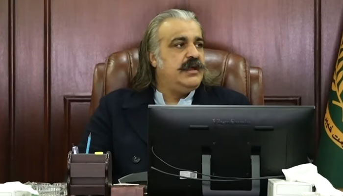 Chief Minister Ali Amin Gandapur chairs the Communication and Works (C&W) Department meeting on March 3, 2025. — Screengrab via Facebook@AliAminKhanGandapurPti