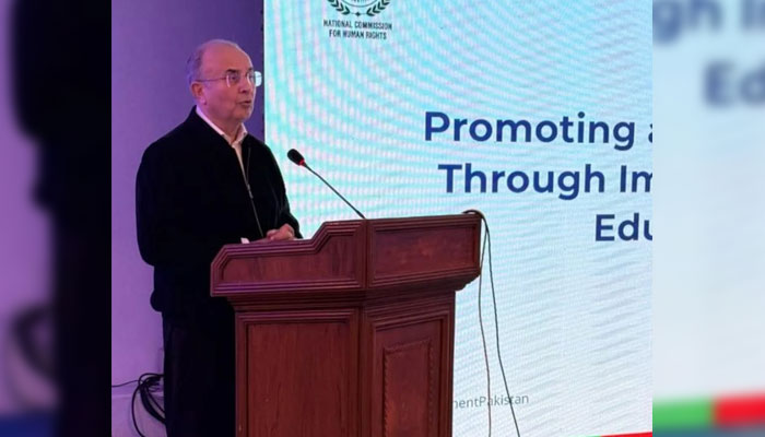 Honourable Justice Syed Mansoor Ali Shah speaks at a high-level event titled “Promoting and Protecting Child Rights through Improved Legal Literacy and Education in Pakistan”, hosted by GDP on March 1, 2025. — Facebook@GroupDevelopmentPakistan