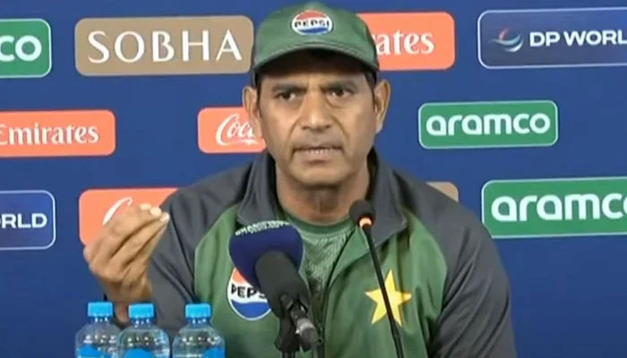 Pakistan mens cricket teams interim coach Aqib Javed speaks to the media on February 26, 2025. — Screengrab via Geo News