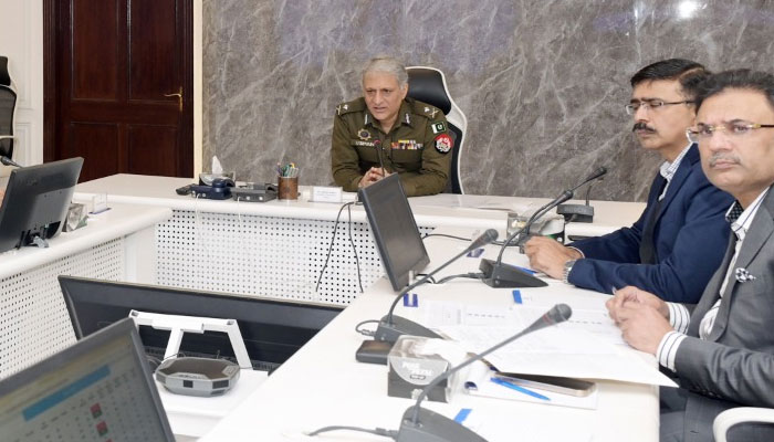 The Inspector General of Police (IGP) Punjab chairs a meeting regarding reviewing crime control situation of the Gujranwala region at the Central Police Office on March 4, 2025. — Facebook@PunjabPolicePakistanOfficial