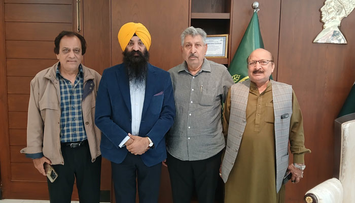 Pakistani film director Masood Butt (left) along with a delegation pictured with Punjab Minister for Minority Affairs Ramesh Singh Arora (2nd left) on March 4, 2025. — Facebook@RameshSinghArora