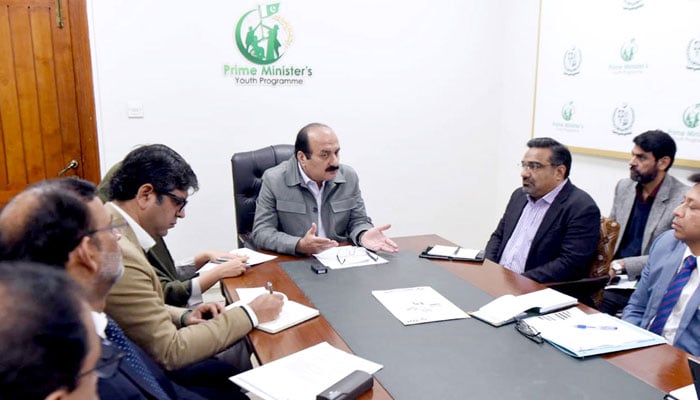 Chairman of the Prime Ministers Youth Programme Rana Mashhood Ahmad Khan presides over a meeting on the National Youth Employment Plan on March 4, 2025. — APP