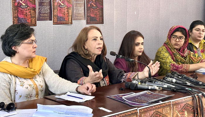 Aurat March organisers address a press conference about Aurat March on March 8, 2025. — INP
