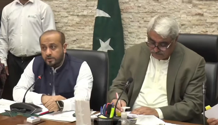 Provincial Health Ministers Khawaja Salman Rafique (right) and Khawaja Imran Nazir chair a meeting on dengue prevention in the Primary and Secondary Healthcare Department on March 7, 2025. — Screengrab via Facebook@SalmanRafiquePK