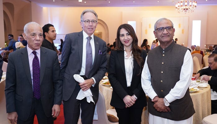 CEO Serena Hotels Aziz Boolani is seen in a group photo at corporate Iftar dinner hosted by him on March 6, 2025. — Facebook@ramzan.mughal.official