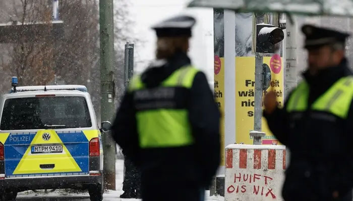 Police stand guard in the southern German city of Munich on February 13, 2025. — AFP