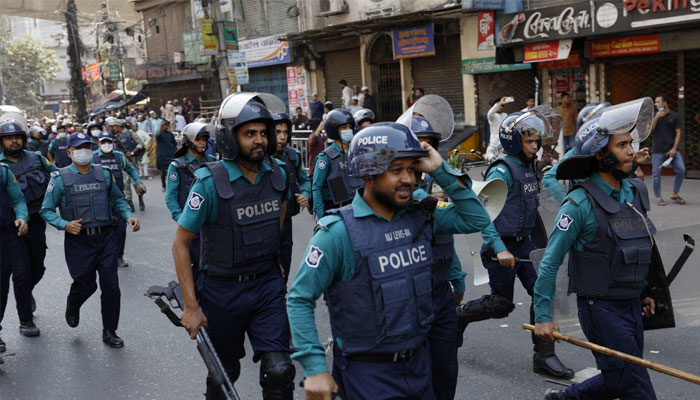 Policemen approach to disperse a rally of Hizb ut-Tahrir, a banned Islamist group, in Dhaka, Bangladesh, March 7, 2025. — Reuters