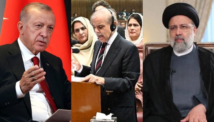 Turkish President Recep Tayyip Erdogan (left), Pakistan Prime Minister-elect Shehbaz Sharif (centre) and Iranian President Ebrahim Raisi. — AFP/National Assembly/File