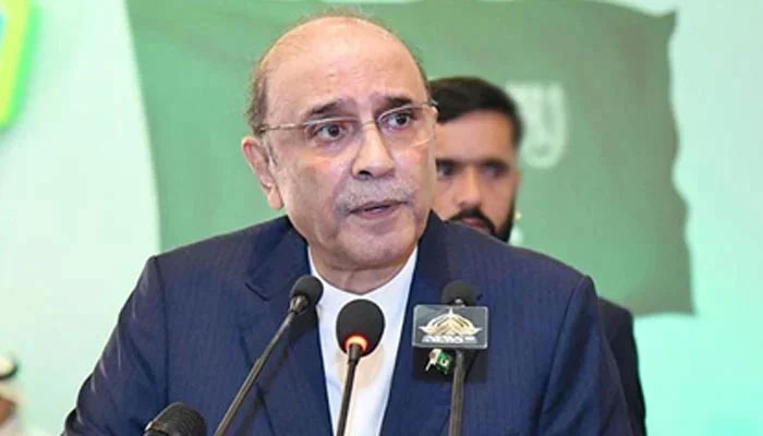 President Asif Ali Zardari addresses the National Day Reception of the KSA. — APP/File