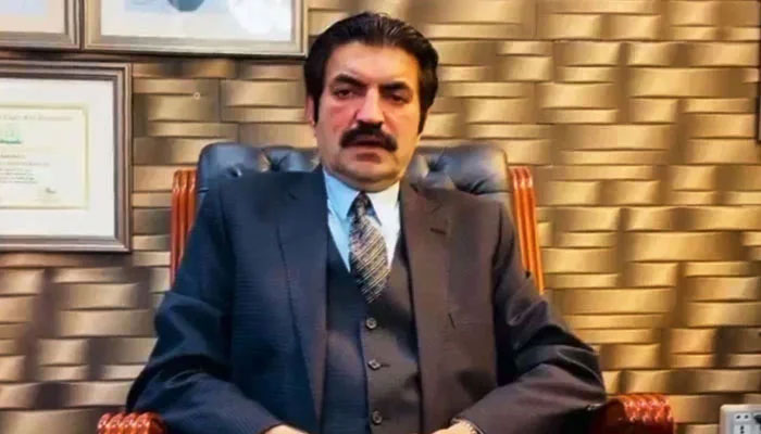 MNA Sher Afzal Marwat is seen seated in his office in this still taken from a video. — X@sherafzalmarwat/File