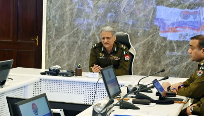Inspector General of Police (IGP) Punjab Dr Usman Anwar chairs a meeting in this image on March 6, 2025. — Facebook@PunjabPolicePakistanOfficial