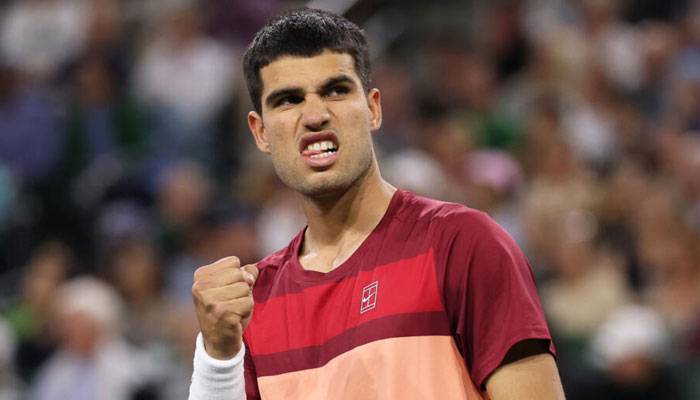 Carlos Alcaraz of Spain celebrates a point in his third-round victory over Canadian Denis Shapovalov of Canada at Indian Wells. —AFP/File