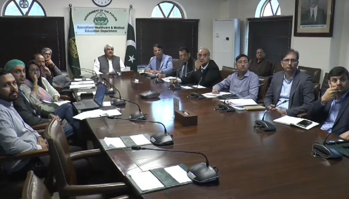 Provincial Health Minister Khawaja Salman Rafique chairs a meeting in the Specialised Healthcare and Medical Education Department on March 11, 2025. — Screengrab via Facebook@SalmanRafiquePK