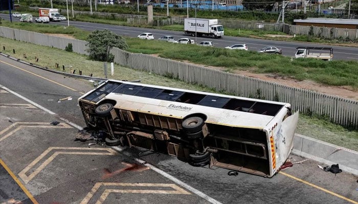 A general view of the scene of a bus accident in Ekurhuleni, near Johannesburg, South Africa on March 11, 2025. — AFP