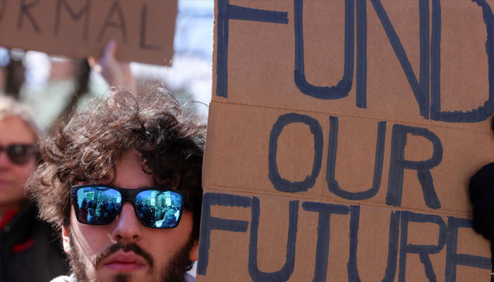 Scientists protest in Washington square park in New York City on March 7, 2025. — AFP