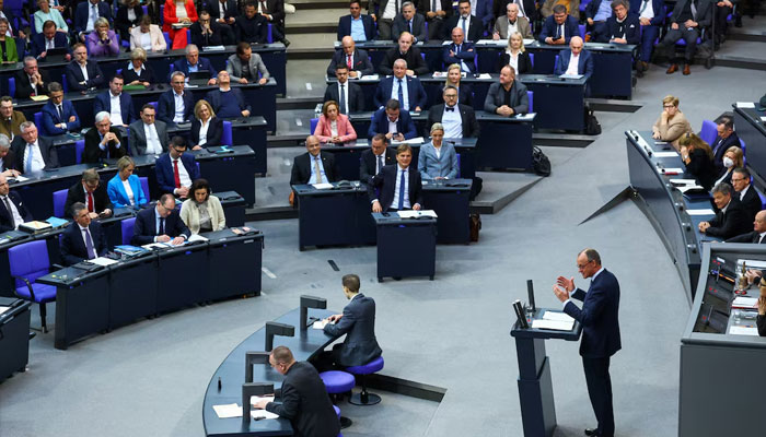 Germanys chancellor-in-waiting and leader of CDU Friedrich Merz speaks during an extraordinary meeting of the German Bundestag in Berlin, Germany, March 13, 2025. —Reuters