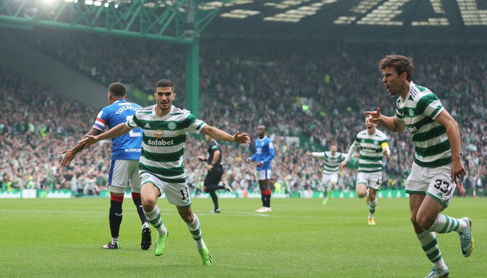 Celtics Liel Abada celebrates scoring their first goal with Matthew ORiley. —Reuters/File