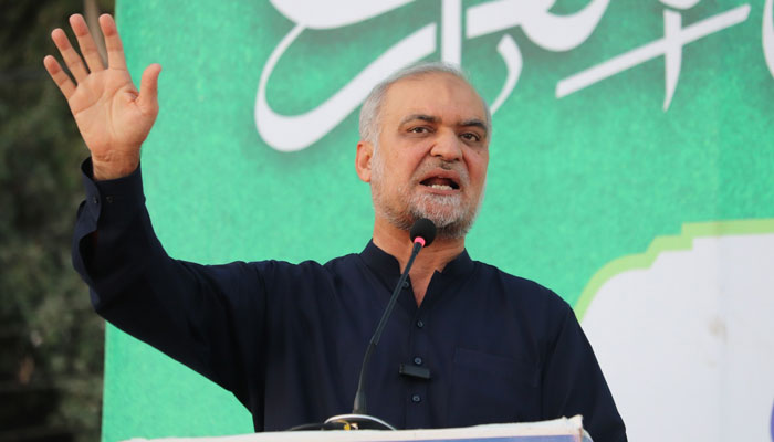 Jamaat-e-Islami (JI) Emir Hafiz Naeemur Rehman addresses a public Iftar in Karachis North Nazimabad area in Karachi on March 16, 2025. — Facebook@HafizNaeemRehman