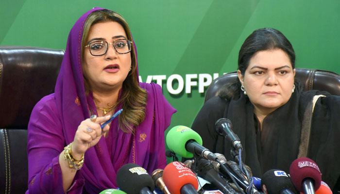 Punjab Information Minister Azma Bokhari addresses a press conference at DGPR in Lahore on March 17, 2025. — Online
