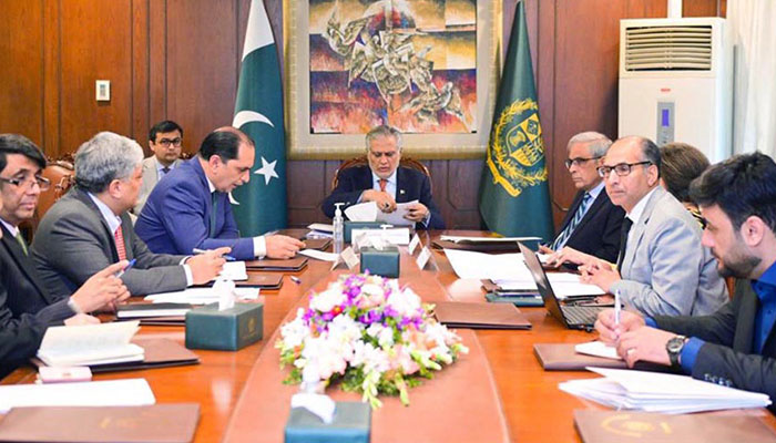 Deputy Prime Minister and Foreign Minister, Senator Mohammad Ishaq Dar chaired a meeting to review matters related to economic diplomacy and trade issues, March 17, 2025.— APP