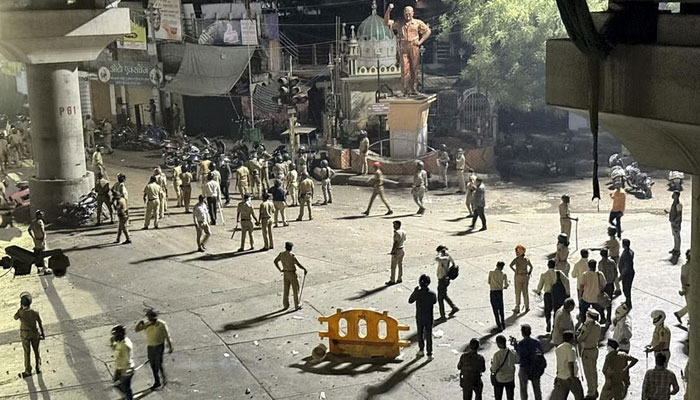 Police disperse an agitating crowd as communal tension prevailed Chitnis park area following the VHP-Bajrang Dal protest, in Nagpur, Monday, March 17, 2025. — Press Trust of India