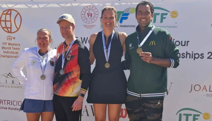 Aisam-ul-Haq & Magali Girard win gold in ITF Masters 40+ Mixed Doubles in Manavgat, Turkey on March 22, 2025. —Pakistan Tennis Federation
