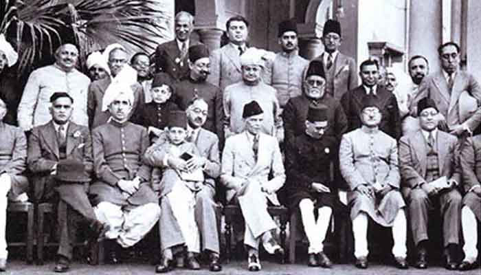Mohammed Ali Jinnah (centre) at Mian Bashir Ahmed’s Lahore residence in March 1940, with the founding fathers of Pakistan. — The News/File