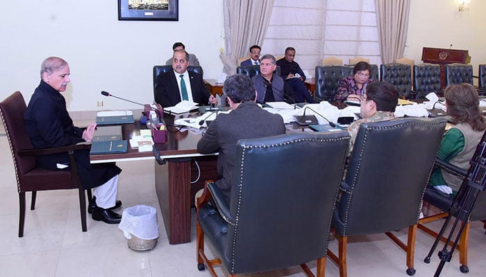 Prime Minister Muhammad Shehbaz Sharif chairs a review meeting on the matters related to Power Division, March 23, 2025.— APP