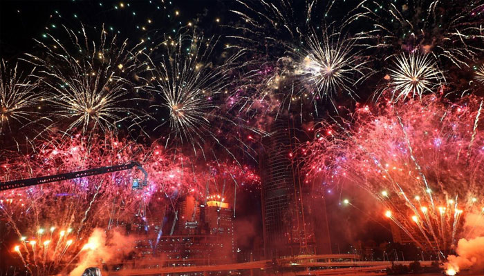 Fireworks filled the sky over Brisbane when the city was named host of the 2032 Olympics in July 2021 . —AFP
