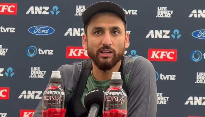 Pakistans T20I captain Salman Ali Agha adresses a pre-series press conference ahead of Pakistans T20I clash against New Zealand in this still taken from a video. — Screengrab/YouTube/Pakistan Cricket