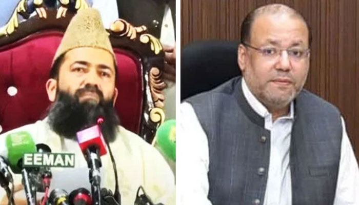 This collage shows, Chairman Central Ruet-e-Hilal Committee Maulana Abdul Khabir Azad (left) and Minister for Auqaf and Religious Affairs Chaudhry Shafay Hussain (right). — Screengrab/PTV/Facebook@Chaudhry Shafay Hussain/File