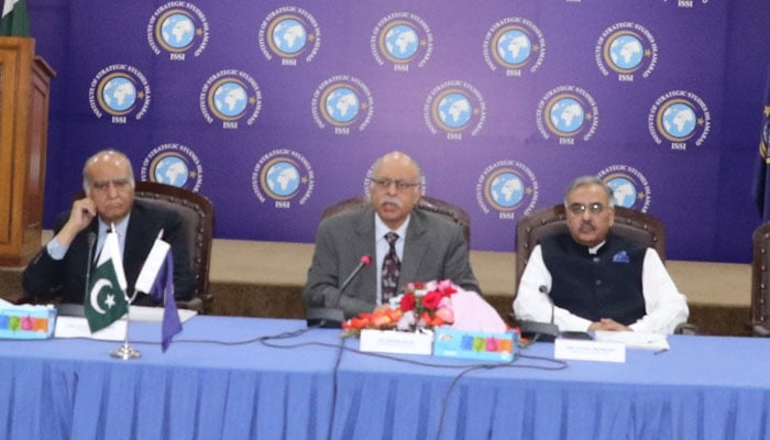 Executive Director Strategic Vision Institute Brigadier (r) Naeem Salik speaks at a seminar on “Understanding fundamentals of India’s contemporary strategic culture” organised here by Institute of Strategic Studies Islamabad (ISSI) on March 27, 2025. — Facebook@nstitute.of.Strategic.Studies.Islamabad