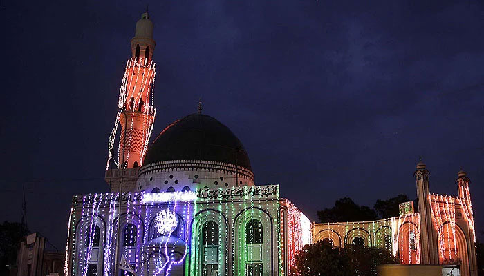An illuminated view of a mosque decorated with colorful lights. — INP/File