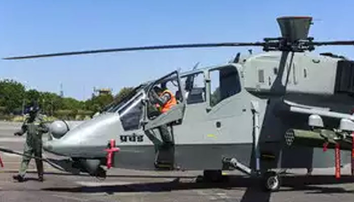 Indigenously built Light Combat Helicopter (LCH) Prachand during its formal induction into the Indian Air Force (IAF), in Jodhpur. — PTI/File