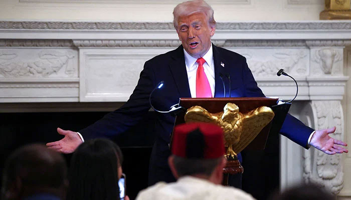 US President Donald Trump speaks as he participates in the White House Iftar dinner at the State Dining Room of the White House in Washington, DC, US, March 27, 2025. — Reuters